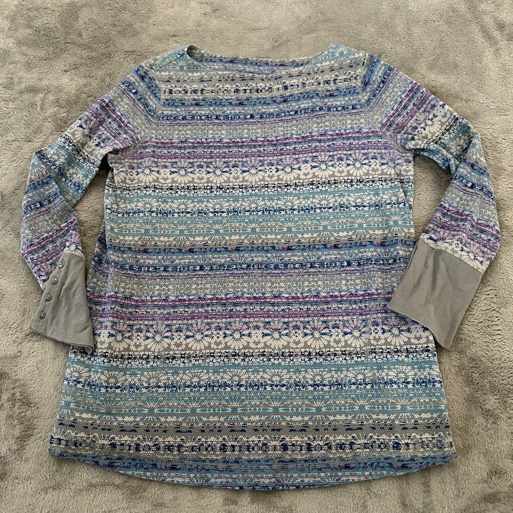 J. Jill Thermal Waffle Knit Top Shirt MEDIUM Boatneck Blue Purple Striped